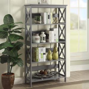 Gray 5-Tier Oxford Bookcase