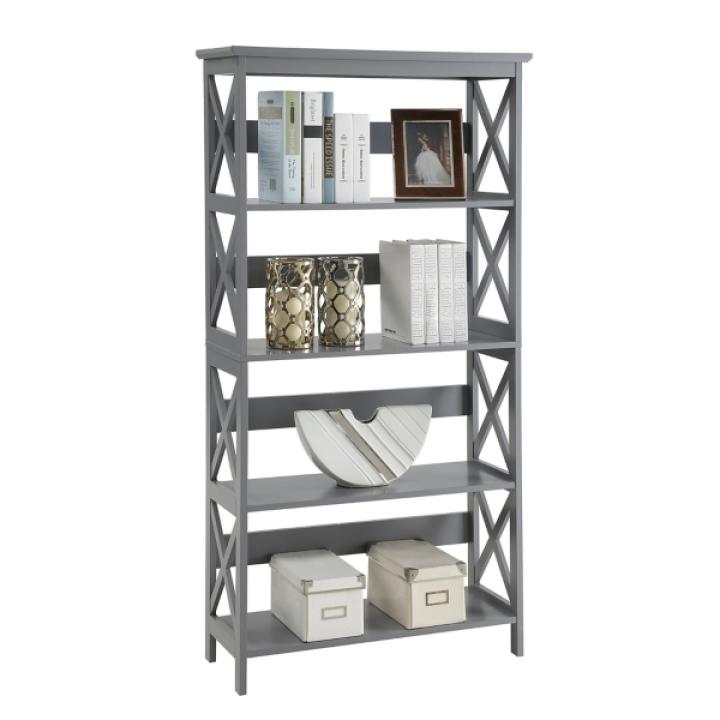 Gray 5-Tier Oxford Bookcase