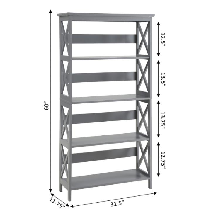 Gray 5-Tier Oxford Bookcase