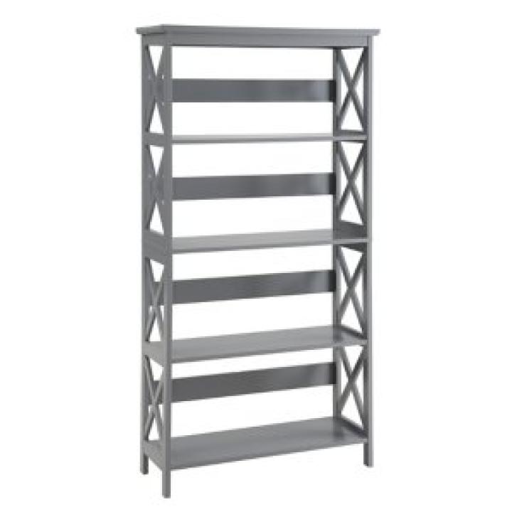 Gray 5-Tier Oxford Bookcase