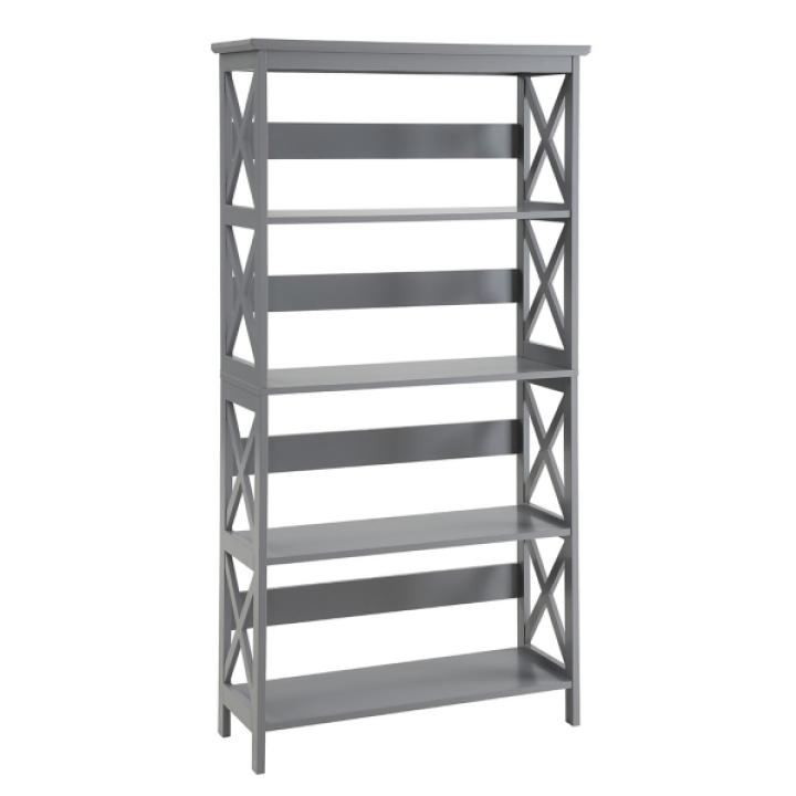 Gray 5-Tier Oxford Bookcase