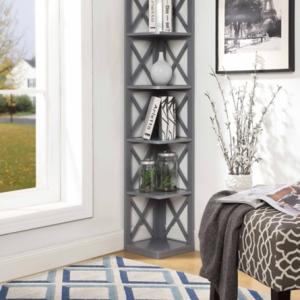 Gray 5-Tier Oxford Corner Bookcase