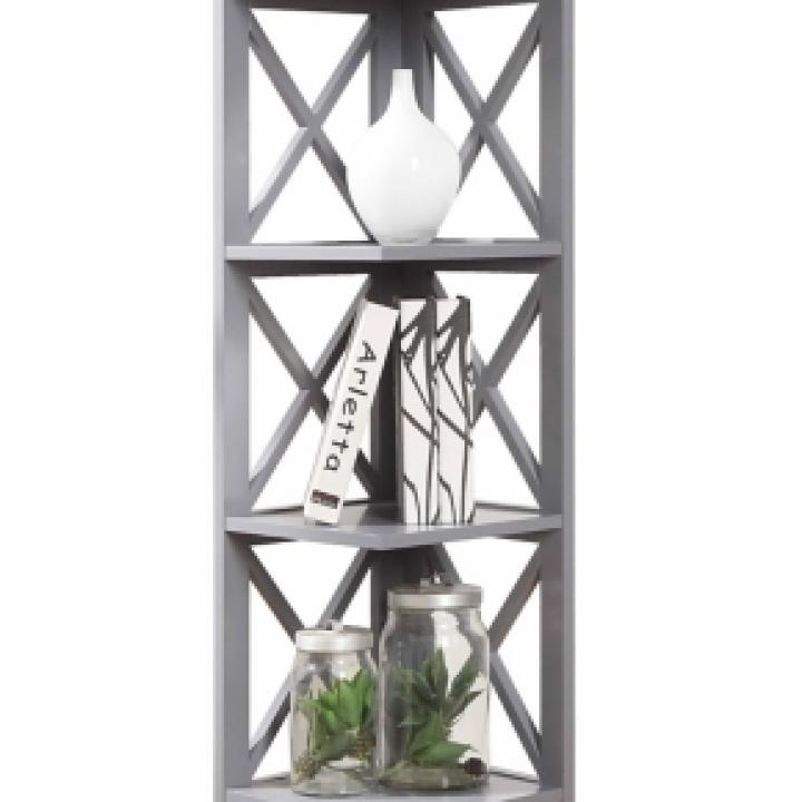 Gray 5-Tier Oxford Corner Bookcase