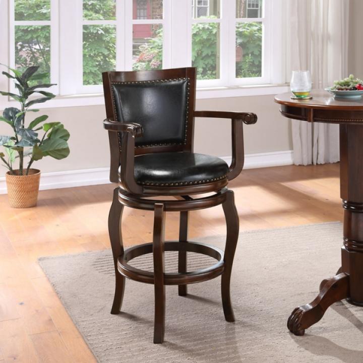Brown Wood Faux Leather Jones Swivel Bar Stool