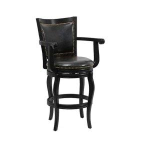 Black Wood Faux Leather Jones Swivel Bar Stool