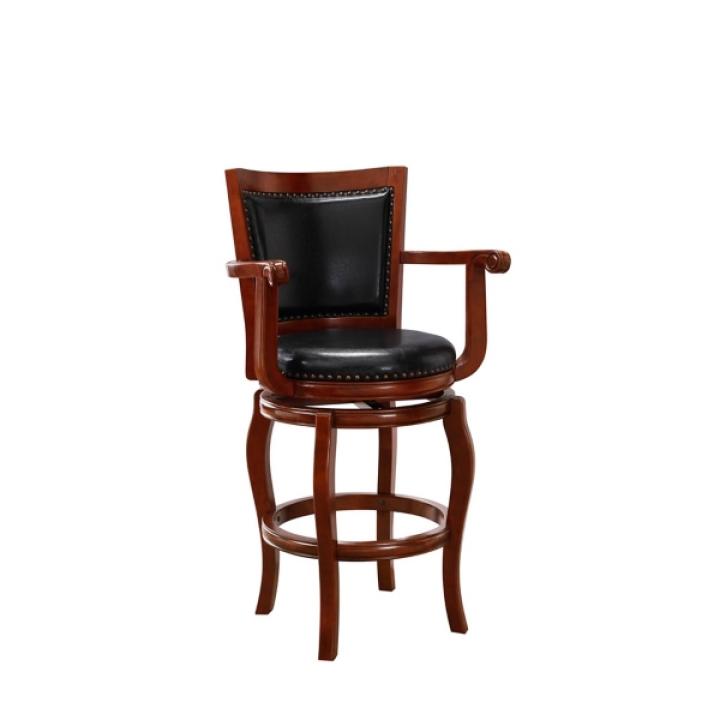 Cherry Wood Faux Leather Jones Swivel Bar Stool