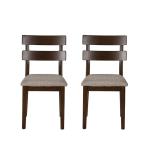 Brown Wood Slatted Back Dining Chairs, Set of 2
