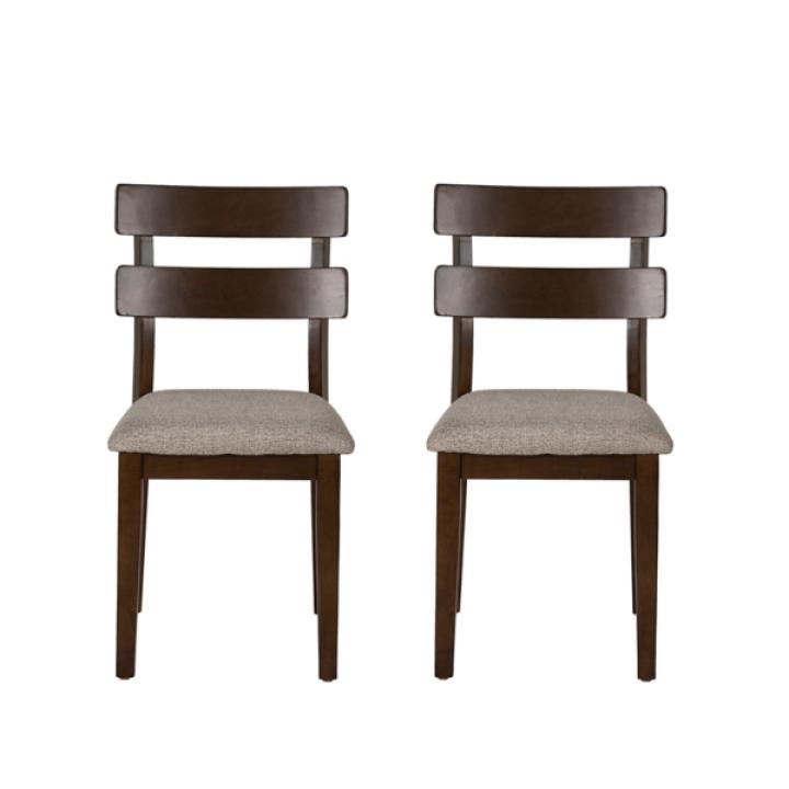 Brown Wood Slatted Back Dining Chairs, Set of 2