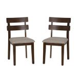 Brown Wood Slatted Back Dining Chairs, Set of 2