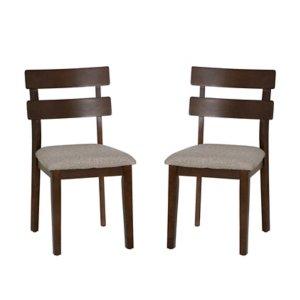 Brown Wood Slatted Back Dining Chairs, Set of 2