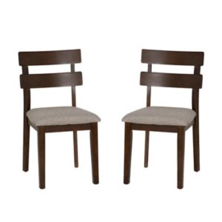 Brown Wood Slatted Back Dining Chairs, Set of 2