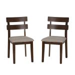 Brown Wood Slatted Back Dining Chairs, Set of 2