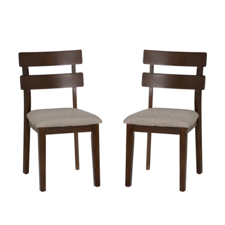 Brown Wood Slatted Back Dining Chairs, Set of 2