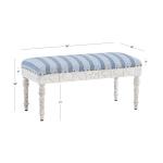 Blue Striped Upholstered Wood Seashell Bench