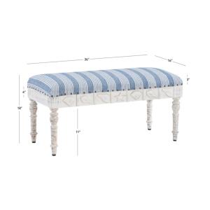 Blue Striped Upholstered Wood Seashell Bench