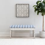 Blue Striped Upholstered Wood Seashell Bench