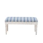Blue Striped Upholstered Wood Seashell Bench