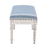 Blue Striped Upholstered Wood Seashell Bench
