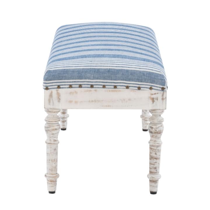 Blue Striped Upholstered Wood Seashell Bench