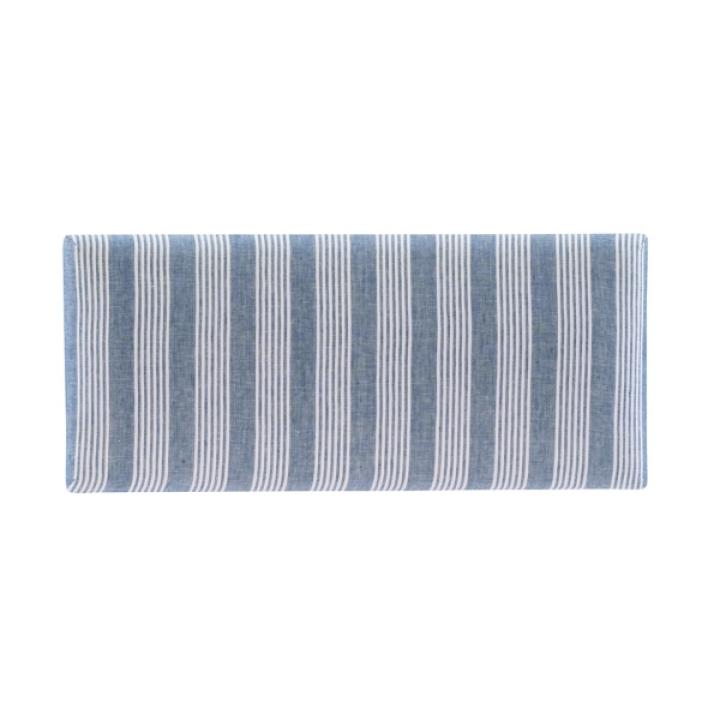 Blue Striped Upholstered Wood Seashell Bench