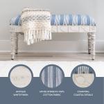 Blue Striped Upholstered Wood Seashell Bench