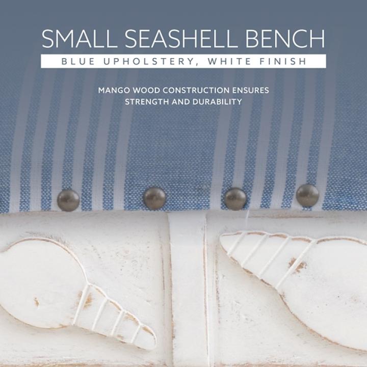 Blue Striped Upholstered Wood Seashell Bench