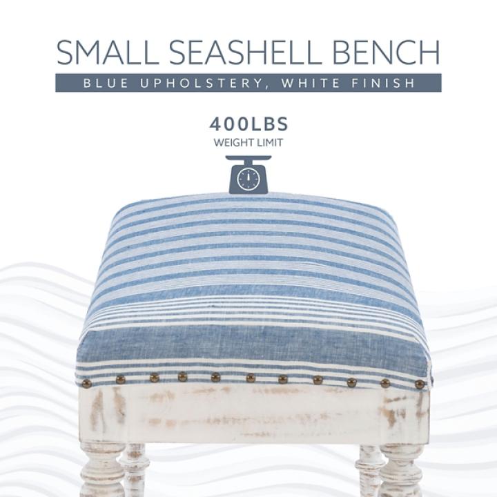 Blue Striped Upholstered Wood Seashell Bench
