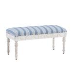 Blue Striped Upholstered Wood Seashell Bench