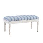 Blue Striped Upholstered Wood Seashell Bench