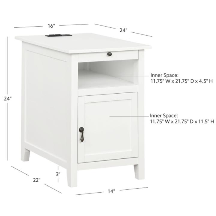 White Wood Birkdale Charging End Table