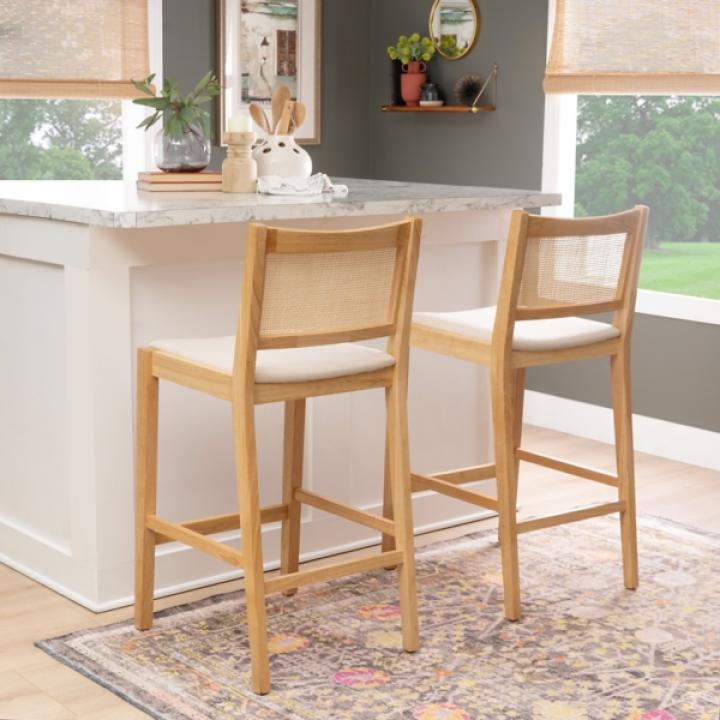 Natural Cane Bauer Bar Stools, Set of 2
