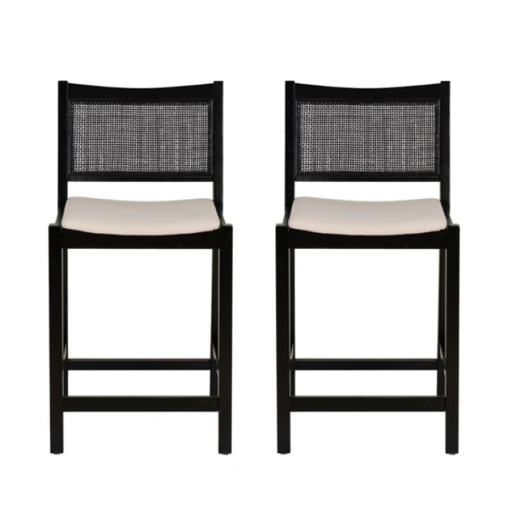 Black Cane Bauer Counter Stools, Set of 2