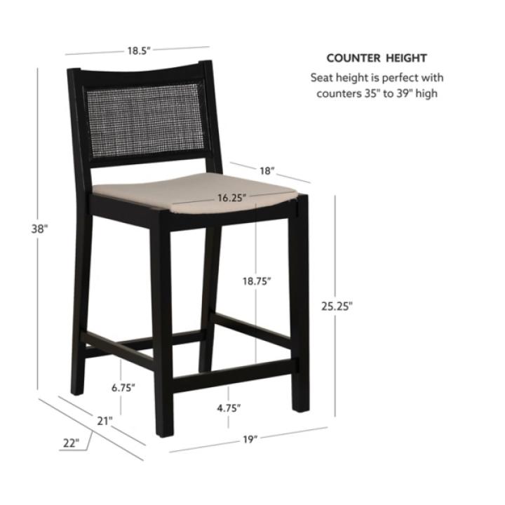 Black Cane Bauer Counter Stools, Set of 2