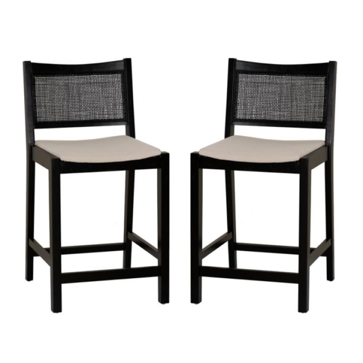 Black Cane Bauer Counter Stools, Set of 2