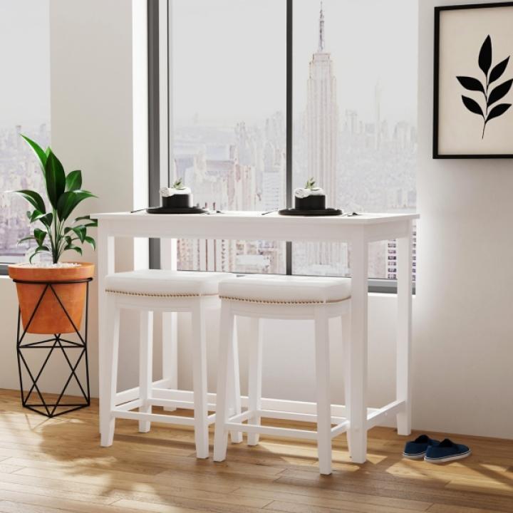 White Faux Leather Claridge 3-pc. Counter Set