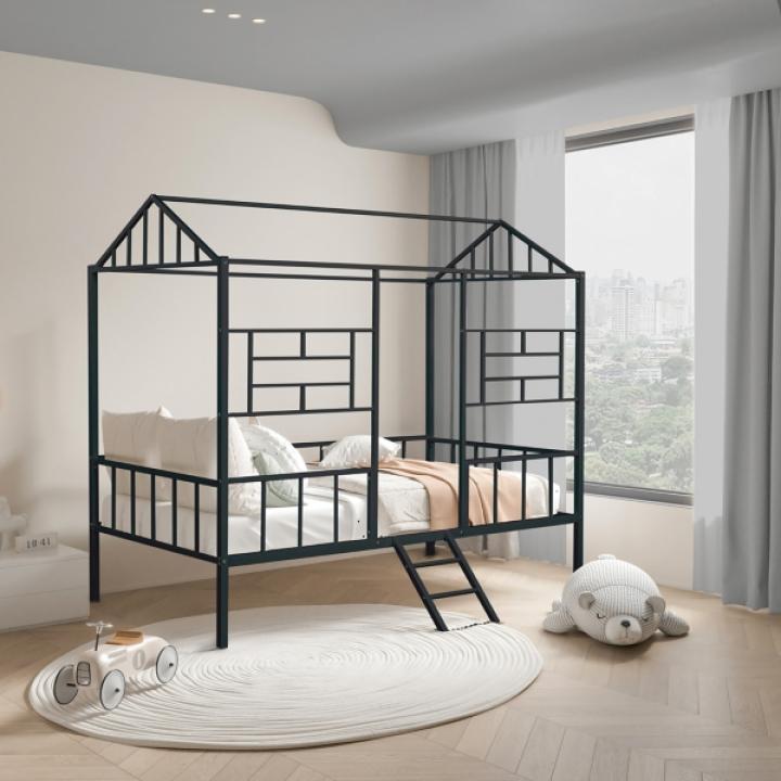 Black Metal House Twin Loft Bed