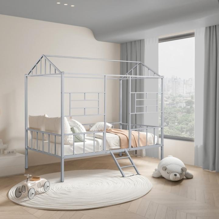 Silver Metal House Twin Loft Bed