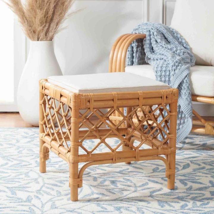 Natural Rattan Upholstered Larroux Ottoman