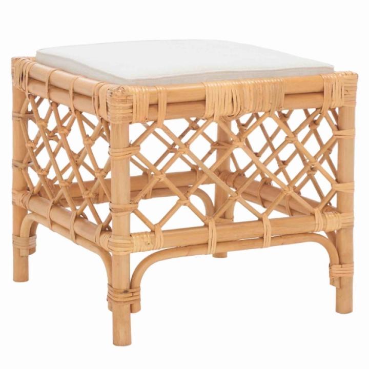 Natural Rattan Upholstered Larroux Ottoman