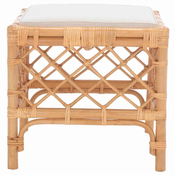 Natural Rattan Upholstered Larroux Ottoman