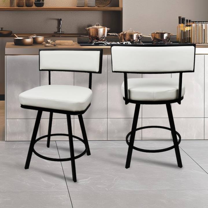 White Faux Leather Zenon Swivel Counter Stool