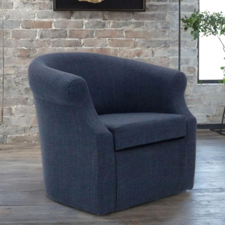 Navy Upholstered Nikole Swivel Accent Chair