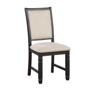 Antique Black Wood Upholstered Dining Chair