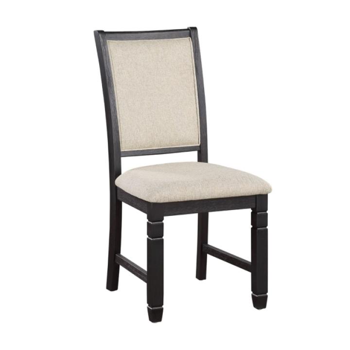 Antique Black Wood Upholstered Dining Chair
