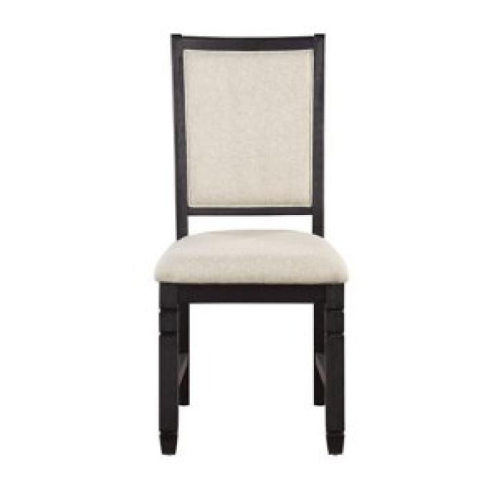 Antique Black Wood Upholstered Dining Chair