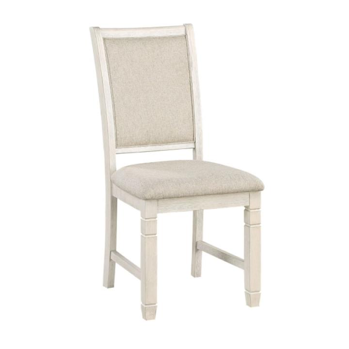 Antique White Wood Upholstered Dining Chair