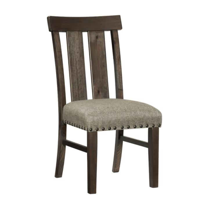 Neutral Wood Upholstered Nailhead Dining Chair