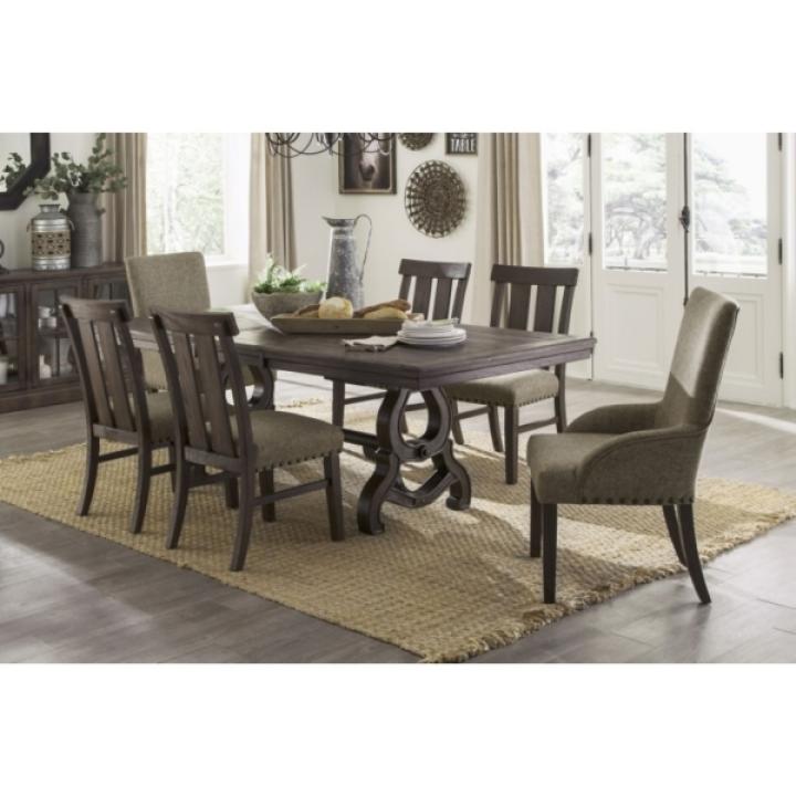 Neutral Wood Upholstered Nailhead Dining Chair