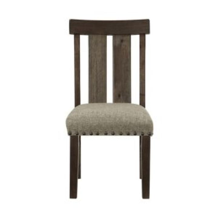 Neutral Wood Upholstered Nailhead Dining Chair
