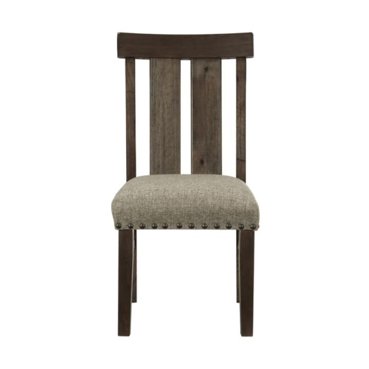 Neutral Wood Upholstered Nailhead Dining Chair